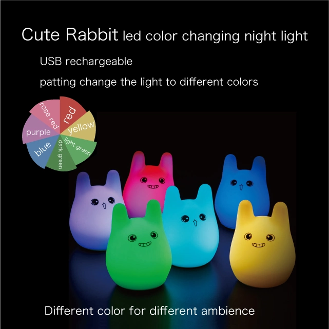 USB Silicone Cute Bunny Rabbit Baby Nursery 7 Color LED Night Light